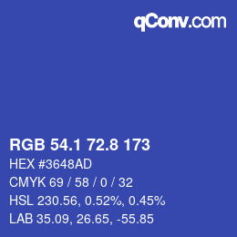 カラーコード: RGB 54.1 72.8 173 | qconv.com