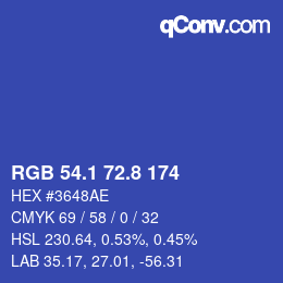 カラーコード: RGB 54.1 72.8 174 | qconv.com