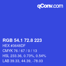 カラーコード: RGB 54.1 72.8 223 | qconv.com
