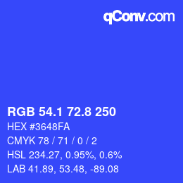 カラーコード: RGB 54.1 72.8 250 | qconv.com