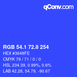 カラーコード: RGB 54.1 72.8 254 | qconv.com