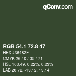 Farbcode: RGB 54.1 72.8 47 | qconv.com