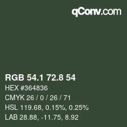Color code: RGB 54.1 72.8 54 | qconv.com