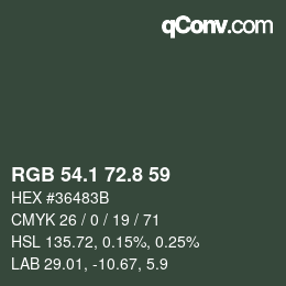 Color code: RGB 54.1 72.8 59 | qconv.com