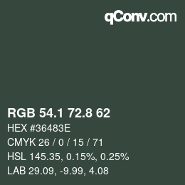 Color code: RGB 54.1 72.8 62 | qconv.com