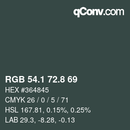 Color code: RGB 54.1 72.8 69 | qconv.com
