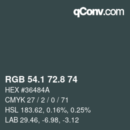 カラーコード: RGB 54.1 72.8 74 | qconv.com