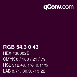 カラーコード: RGB 54.3 0 43 | qconv.com