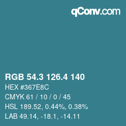 カラーコード: RGB 54.3 126.4 140 | qconv.com