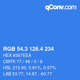 カラーコード: RGB 54.3 126.4 234 | qconv.com