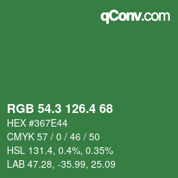 カラーコード: RGB 54.3 126.4 68 | qconv.com