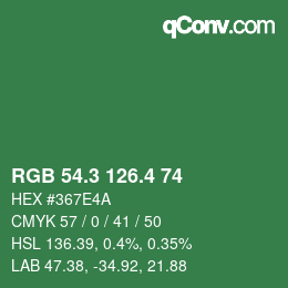 カラーコード: RGB 54.3 126.4 74 | qconv.com