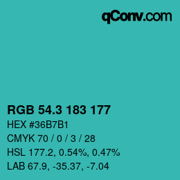 カラーコード: RGB 54.3 183 177 | qconv.com