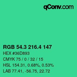 カラーコード: RGB 54.3 216.4 147 | qconv.com
