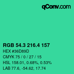 カラーコード: RGB 54.3 216.4 157 | qconv.com