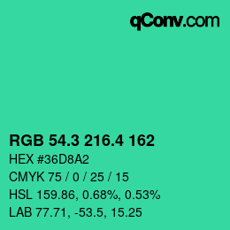 カラーコード: RGB 54.3 216.4 162 | qconv.com