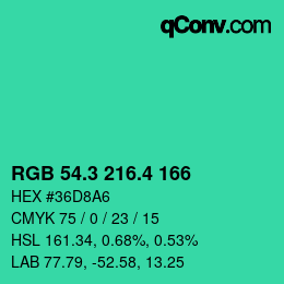 カラーコード: RGB 54.3 216.4 166 | qconv.com