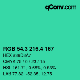 カラーコード: RGB 54.3 216.4 167 | qconv.com