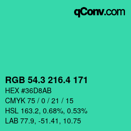 カラーコード: RGB 54.3 216.4 171 | qconv.com