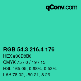カラーコード: RGB 54.3 216.4 176 | qconv.com