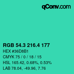 カラーコード: RGB 54.3 216.4 177 | qconv.com