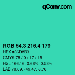 カラーコード: RGB 54.3 216.4 179 | qconv.com