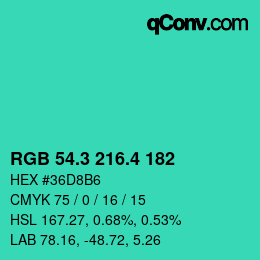 カラーコード: RGB 54.3 216.4 182 | qconv.com