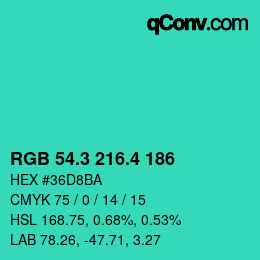 カラーコード: RGB 54.3 216.4 186 | qconv.com