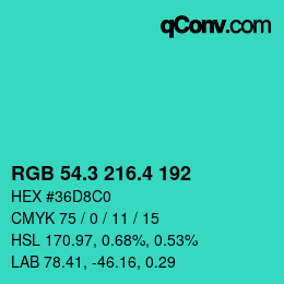 カラーコード: RGB 54.3 216.4 192 | qconv.com