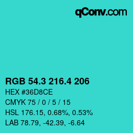 カラーコード: RGB 54.3 216.4 206 | qconv.com