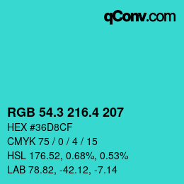カラーコード: RGB 54.3 216.4 207 | qconv.com