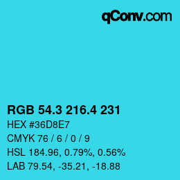 カラーコード: RGB 54.3 216.4 231 | qconv.com