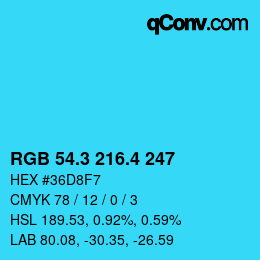 カラーコード: RGB 54.3 216.4 247 | qconv.com