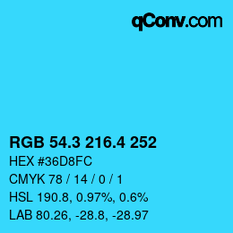 カラーコード: RGB 54.3 216.4 252 | qconv.com