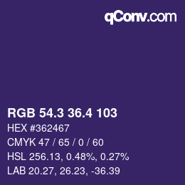 カラーコード: RGB 54.3 36.4 103 | qconv.com