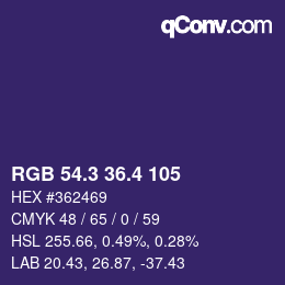 カラーコード: RGB 54.3 36.4 105 | qconv.com