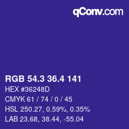 カラーコード: RGB 54.3 36.4 141 | qconv.com