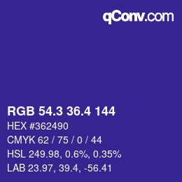 カラーコード: RGB 54.3 36.4 144 | qconv.com