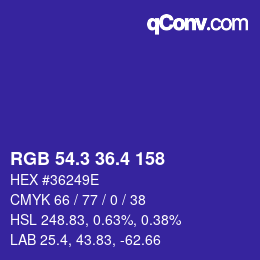 カラーコード: RGB 54.3 36.4 158 | qconv.com