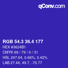 カラーコード: RGB 54.3 36.4 177 | qconv.com