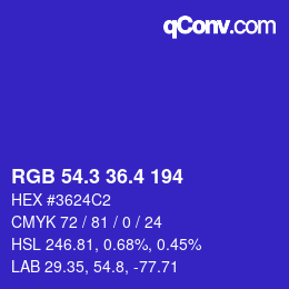 カラーコード: RGB 54.3 36.4 194 | qconv.com