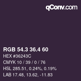 カラーコード: RGB 54.3 36.4 60 | qconv.com