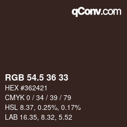 Color code: RGB 54.5 36 33 | qconv.com