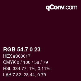 カラーコード: RGB 54.7 0 23 | qconv.com