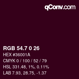 カラーコード: RGB 54.7 0 26 | qconv.com