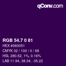 カラーコード: RGB 54.7 0 81 | qconv.com