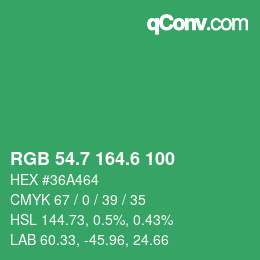 カラーコード: RGB 54.7 164.6 100 | qconv.com
