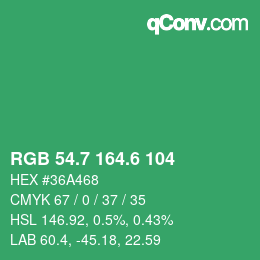 カラーコード: RGB 54.7 164.6 104 | qconv.com