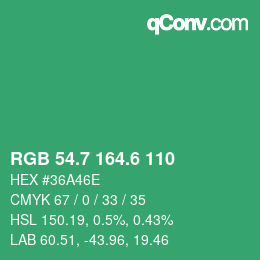 カラーコード: RGB 54.7 164.6 110 | qconv.com