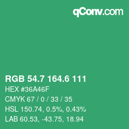 カラーコード: RGB 54.7 164.6 111 | qconv.com